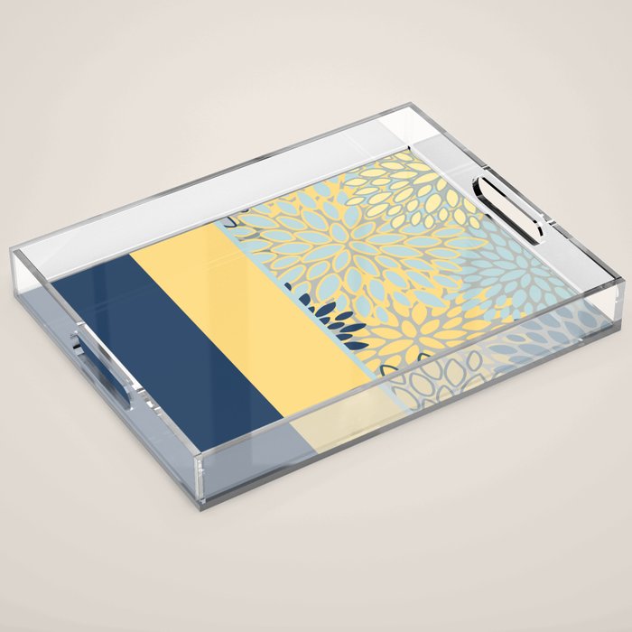 Modern, Color Block, Floral Prints, Blue and Yellow Acrylic Tray Gallery Image 1