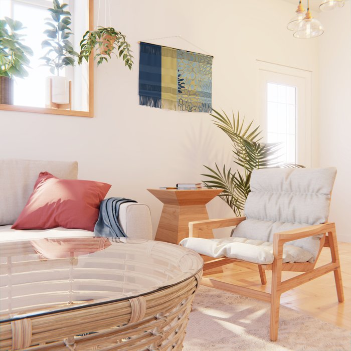 Modern, Color Block, Floral Prints, Blue and Yellow Wall Hanging Gallery Image 2
