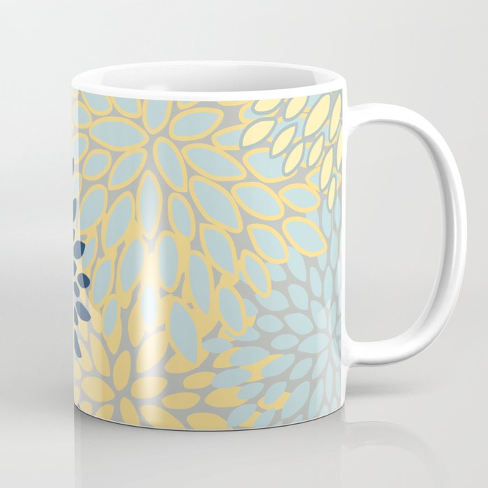 Modern, Color Block, Floral Prints, Blue and Yellow Coffee Mug Gallery Image 1