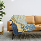 Modern, Color Block, Floral Prints, Blue and Yellow Throw Blanket Gallery Image 1