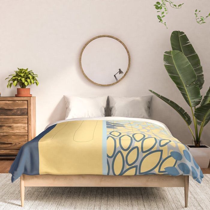 Modern, Color Block, Floral Prints, Blue and Yellow Comforter Gallery Image 3