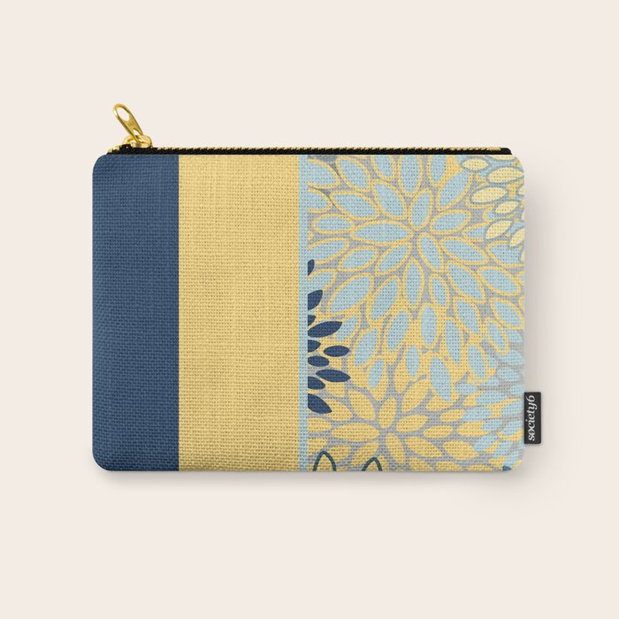 Modern, Color Block, Floral Prints, Blue and Yellow Carry All Pouch Gallery Image 1