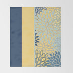 Modern, Color Block, Floral Prints, Blue and Yellow Throw Blanket Gallery Image 2