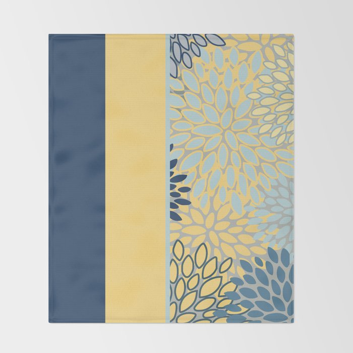 Modern, Color Block, Floral Prints, Blue and Yellow Throw Blanket Gallery Image 2