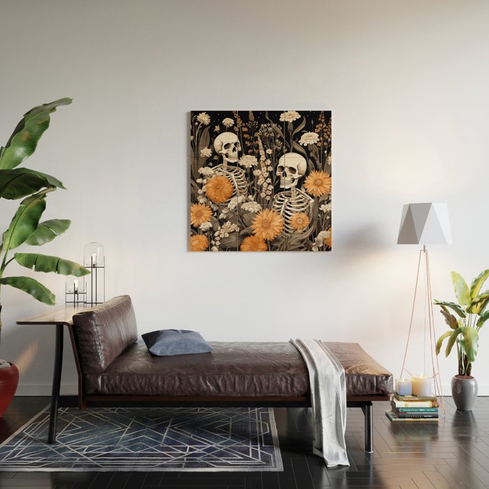 Bones and Blooms Skeleton Art Wood Wall Art Gallery Image 2