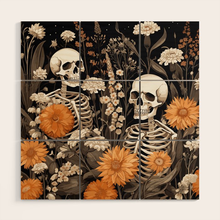 Bones and Blooms Skeleton Art Wood Wall Art Gallery Image 1