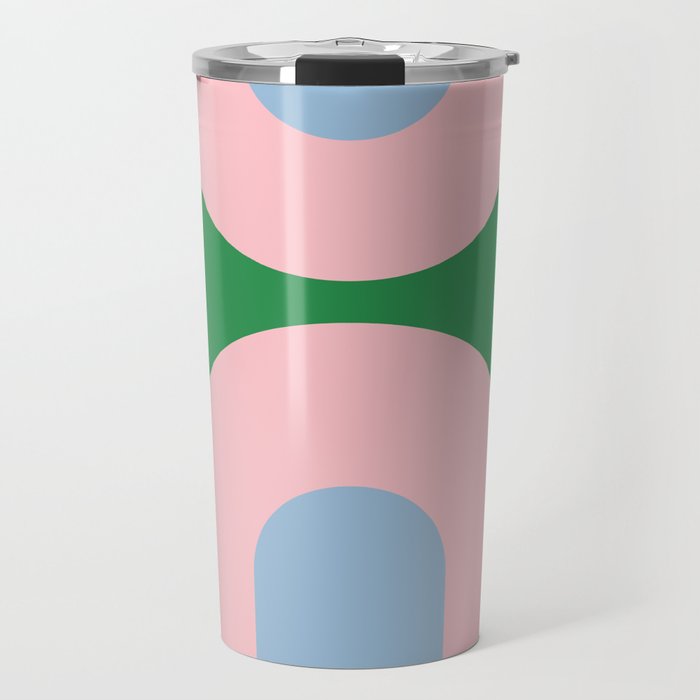 Bold Minimal Double Arch Pattern in Green, Pink, and Pastel Blue Travel Mug Gallery Image 1
