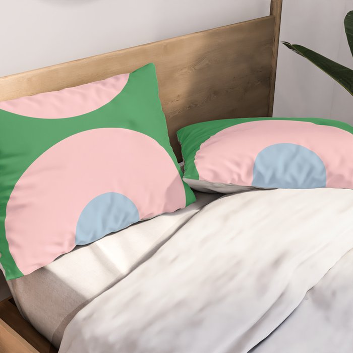 Bold Minimal Double Arch Pattern in Green, Pink, and Pastel Blue Pillow Sham Gallery Image 2