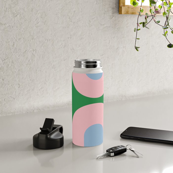 Bold Minimal Double Arch Pattern in Green, Pink, and Pastel Blue Water Bottle Gallery Image 4