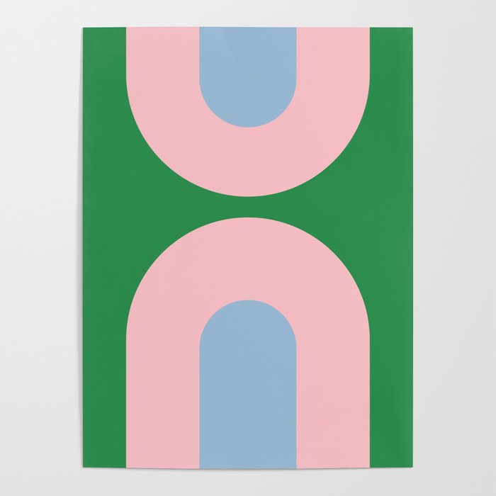 Bold Minimal Double Arch Pattern in Green, Pink, and Pastel Blue Poster Gallery Image 1