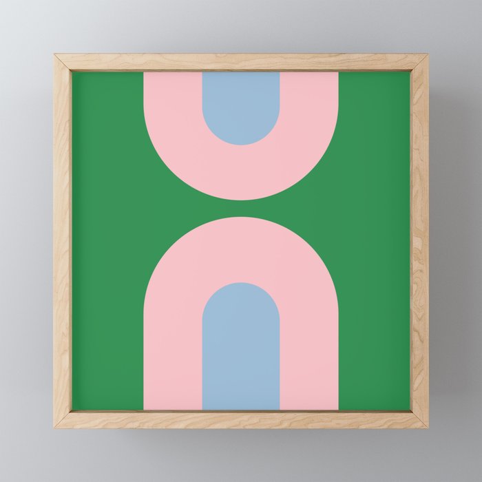Bold Minimal Double Arch Pattern in Green, Pink, and Pastel Blue Mini Art Print Gallery Image 1