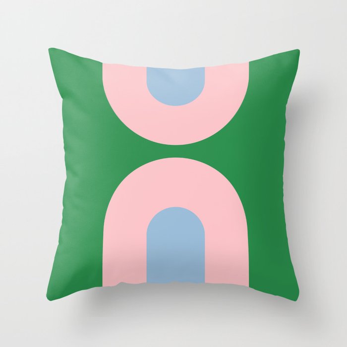 Bold Minimal Double Arch Pattern in Green, Pink, and Pastel Blue Throw Pillow Gallery Image 1