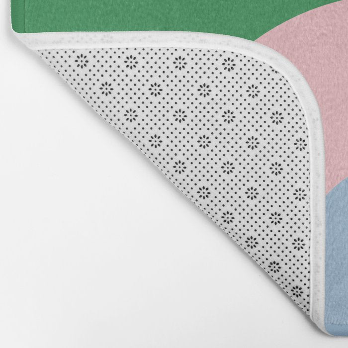 Bold Minimal Double Arch Pattern in Green, Pink, and Pastel Blue Bath Mat Gallery Image 2