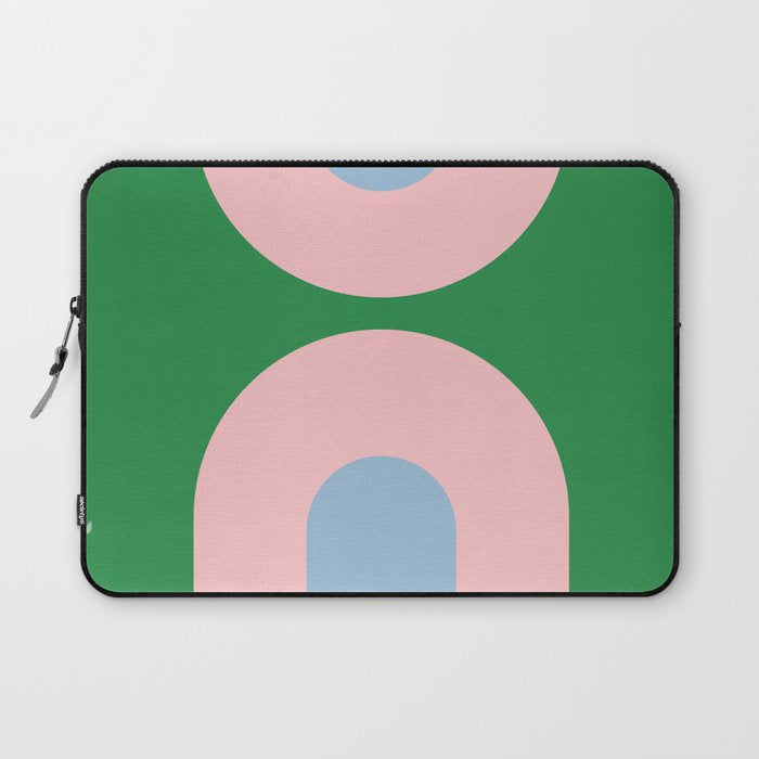 Bold Minimal Double Arch Pattern in Green, Pink, and Pastel Blue Laptop Sleeve Gallery Image 1