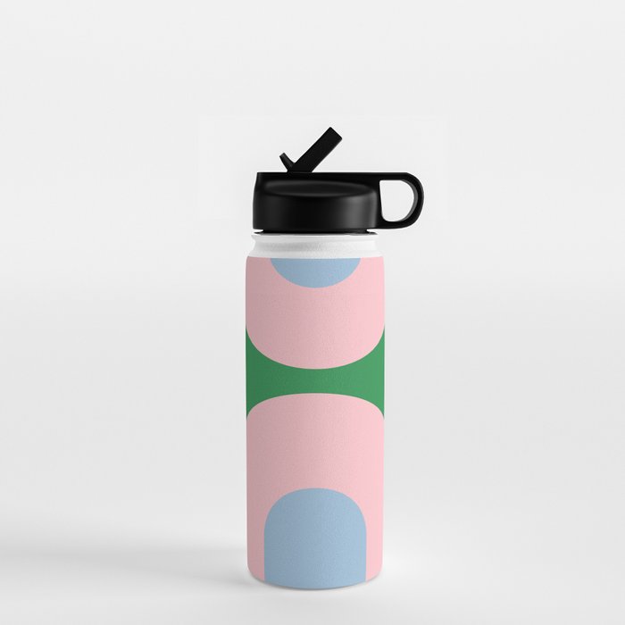 Bold Minimal Double Arch Pattern in Green, Pink, and Pastel Blue Water Bottle Gallery Image 1
