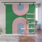 Bold Minimal Double Arch Pattern in Green, Pink, and Pastel Blue Wall Mural Gallery Image 1