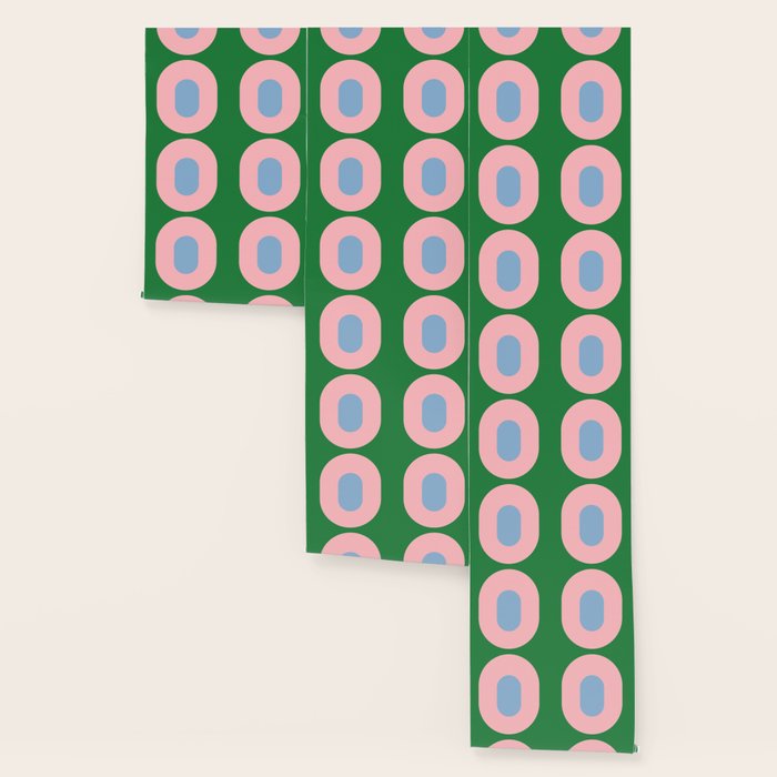 Bold Minimal Double Arch Pattern in Green, Pink, and Pastel Blue Wallpaper Gallery Image 3