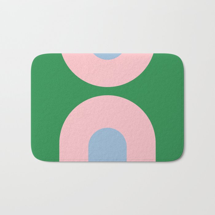 Bold Minimal Double Arch Pattern in Green, Pink, and Pastel Blue Bath Mat Gallery Image 1
