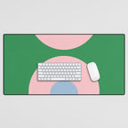Bold Minimal Double Arch Pattern in Green, Pink, and Pastel Blue Desk Mat Gallery Image 1