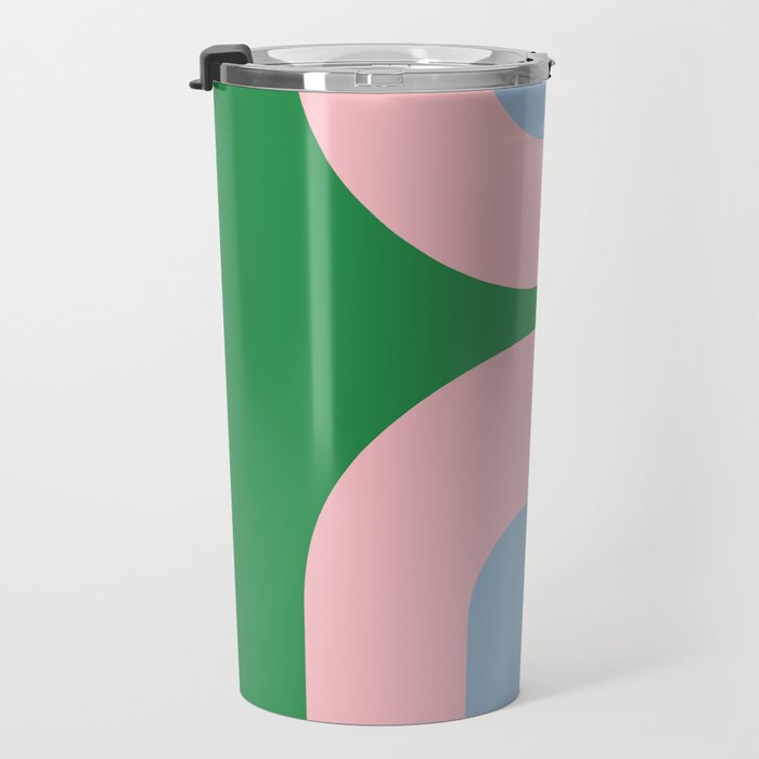 Bold Minimal Double Arch Pattern in Green, Pink, and Pastel Blue Travel Mug Gallery Image 3