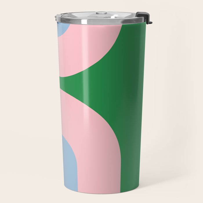 Bold Minimal Double Arch Pattern in Green, Pink, and Pastel Blue Travel Mug Gallery Image 2