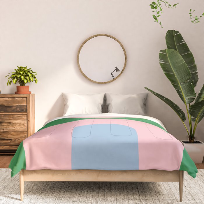 Bold Minimal Double Arch Pattern in Green, Pink, and Pastel Blue Comforter Gallery Image 3