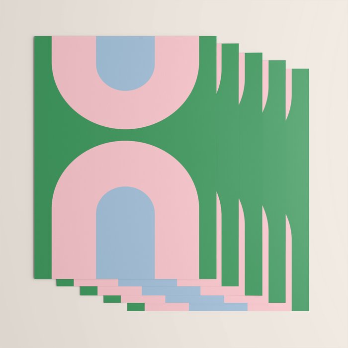 Bold Minimal Double Arch Pattern in Green, Pink, and Pastel Blue Wrapping Paper Gallery Image 3