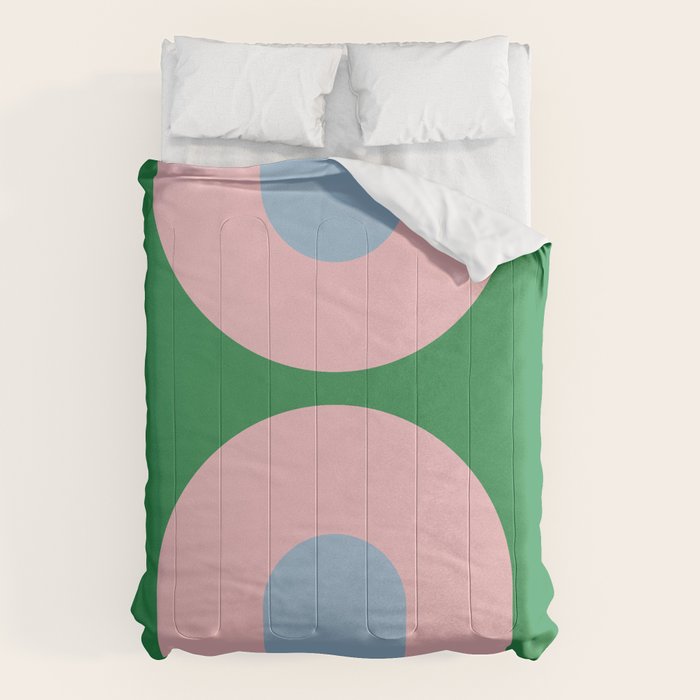 Bold Minimal Double Arch Pattern in Green, Pink, and Pastel Blue Comforter Gallery Image 6