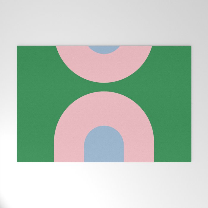 Bold Minimal Double Arch Pattern in Green, Pink, and Pastel Blue Welcome Mat Gallery Image 1
