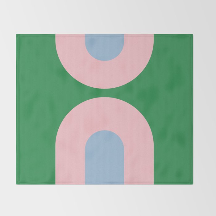 Bold Minimal Double Arch Pattern in Green, Pink, and Pastel Blue Throw Blanket Gallery Image 2