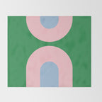 Bold Minimal Double Arch Pattern in Green, Pink, and Pastel Blue Throw Blanket Gallery Image 2