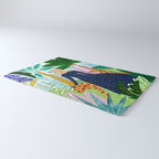African Safari, Colorful Tropical Jungle Travel, Botanical Watercolor, Blonde Woman with a Leopard Rug Gallery Image 3