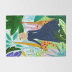 African Safari, Colorful Tropical Jungle Travel, Botanical Watercolor, Blonde Woman with a Leopard Rug Gallery Image 2
