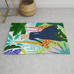 African Safari, Colorful Tropical Jungle Travel, Botanical Watercolor, Blonde Woman with a Leopard Rug Gallery Image 1