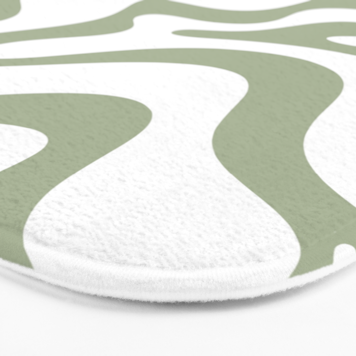 Liquid Swirl Retro Abstract Pattern in White and Sage Bath Mat Gallery Image 3