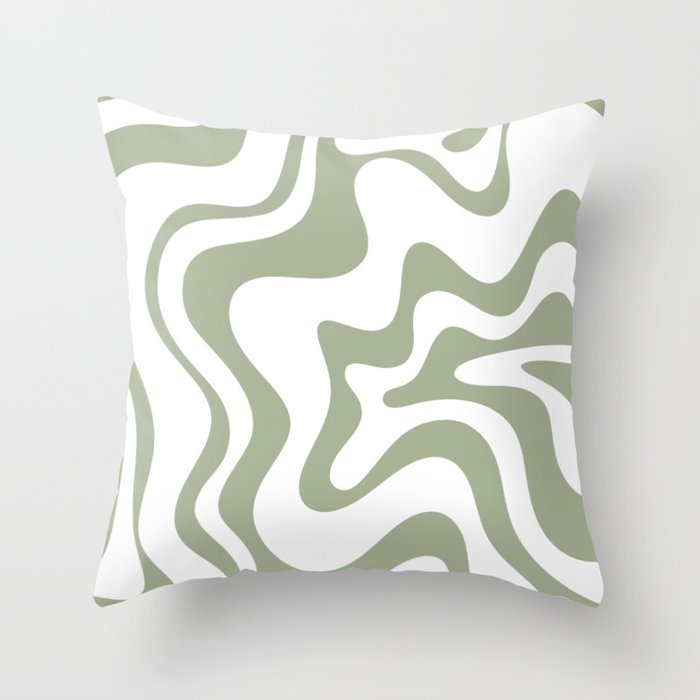 Liquid Swirl Retro Abstract Pattern in White and Sage Throw Pillow Gallery Image 6