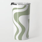 Liquid Swirl Retro Abstract Pattern in White and Sage Travel Mug Gallery Image 3