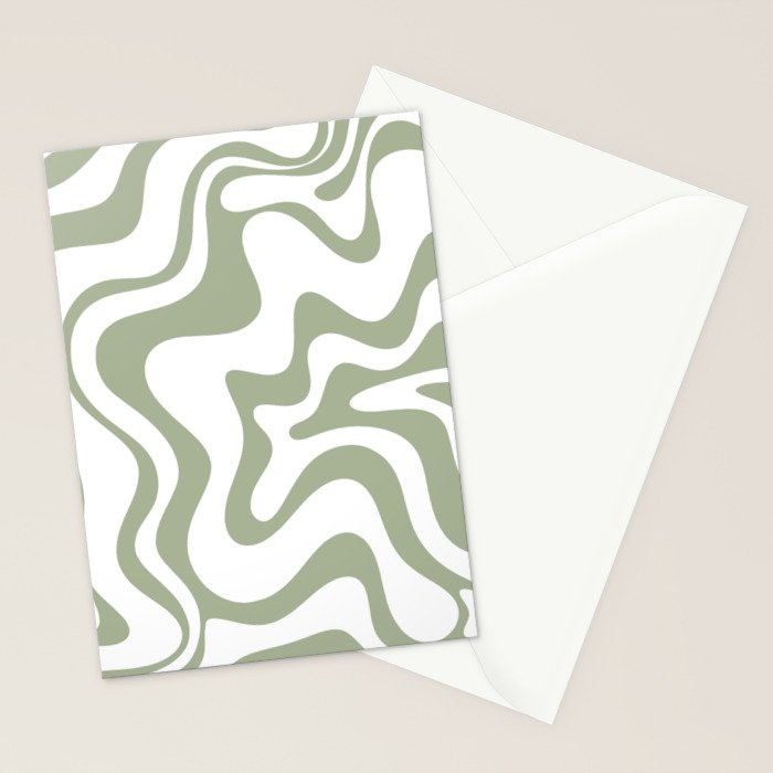 Liquid Swirl Retro Abstract Pattern in White and Sage Stationery Card Gallery Image 2