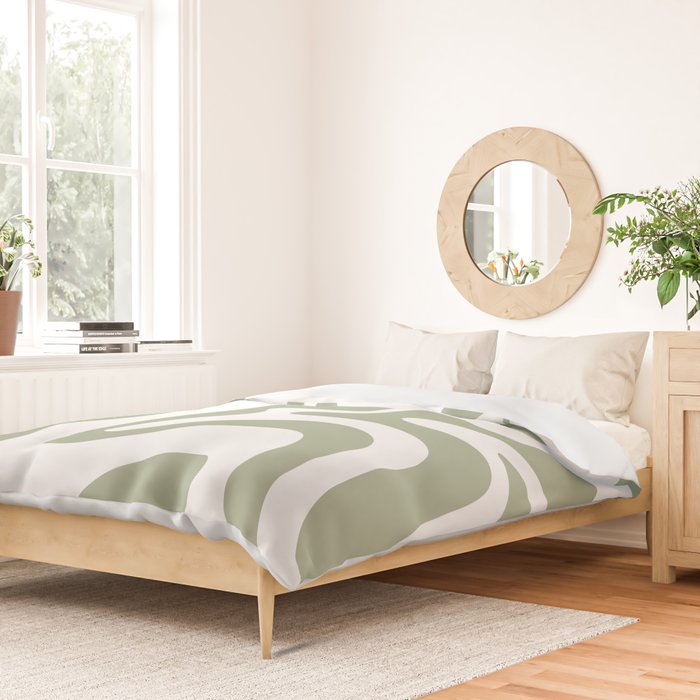 Liquid Swirl Retro Abstract Pattern in White and Sage Duvet Cover Gallery Image 2