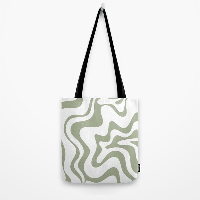 Liquid Swirl Retro Abstract Pattern in White and Sage Tote Bag Gallery Image 2