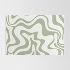 Liquid Swirl Retro Abstract Pattern in White and Sage Rug Gallery Image 2