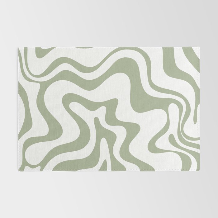 Liquid Swirl Retro Abstract Pattern in White and Sage Rug Gallery Image 2