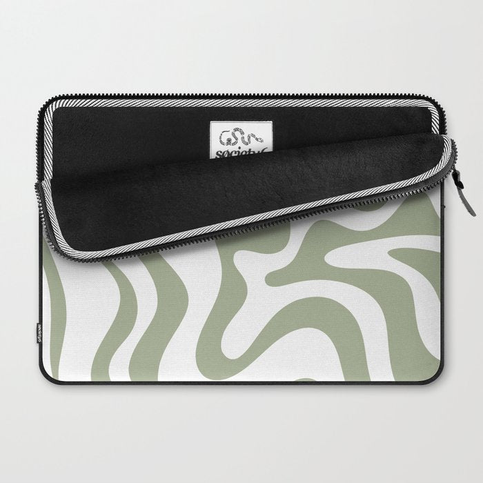 Liquid Swirl Retro Abstract Pattern in White and Sage Laptop Sleeve Gallery Image 2