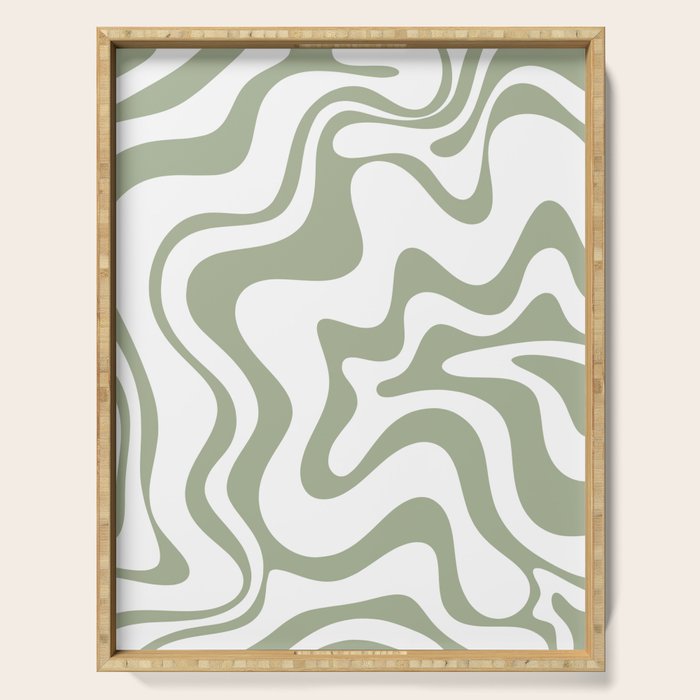 Liquid Swirl Retro Abstract Pattern in White and Sage Serving Tray Gallery Image 1