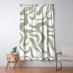 Liquid Swirl Retro Abstract Pattern in White and Sage Window Curtain Gallery Image 5