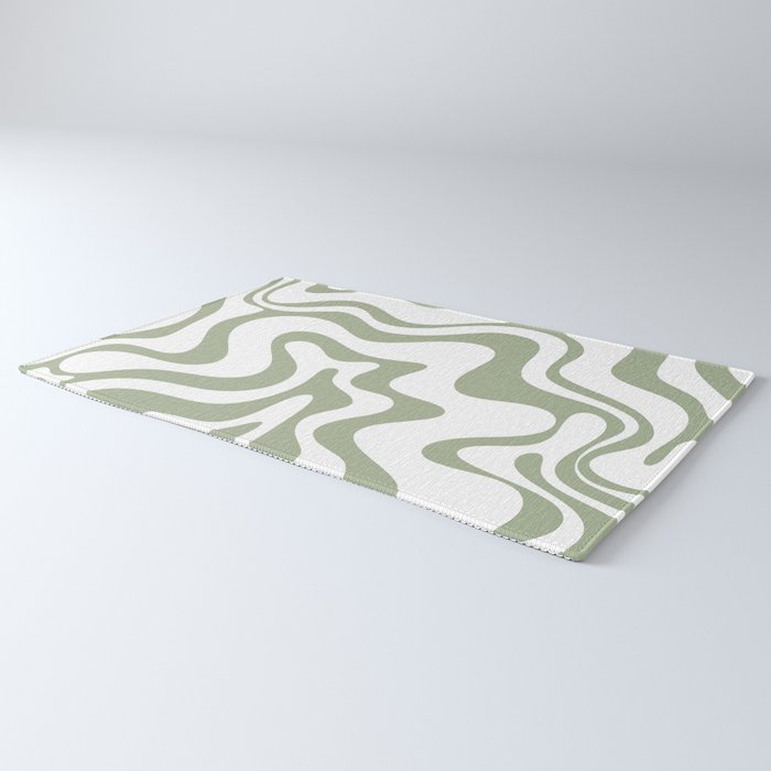 Liquid Swirl Retro Abstract Pattern in White and Sage Rug Gallery Image 3