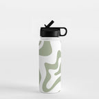 Liquid Swirl Retro Abstract Pattern in White and Sage Water Bottle Gallery Image 1