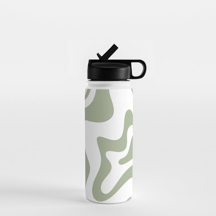 Liquid Swirl Retro Abstract Pattern in White and Sage Water Bottle Gallery Image 1