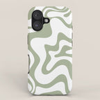 Liquid Swirl Retro Abstract Pattern in White and Sage iPhone Case Gallery Image 1