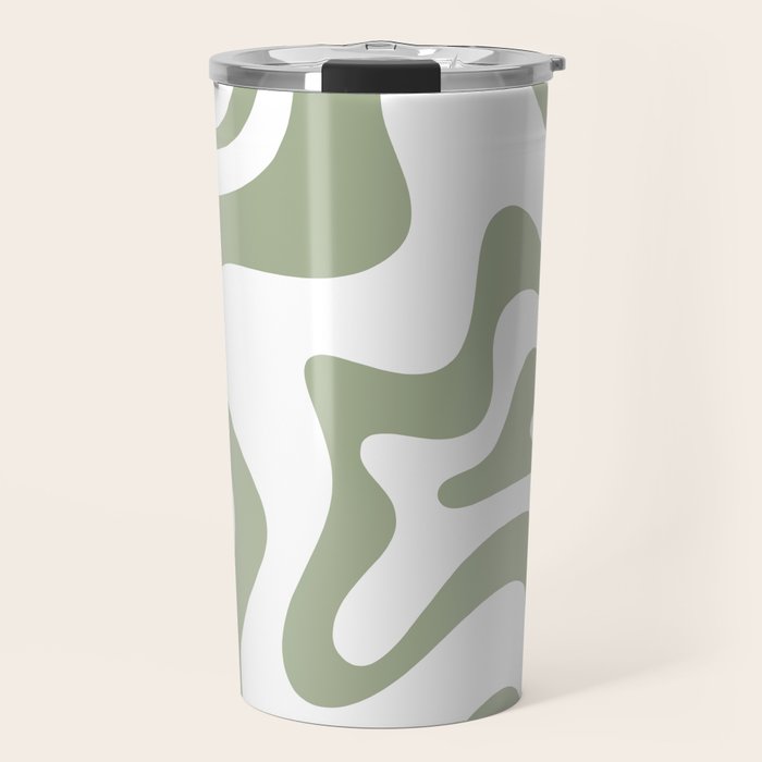 Liquid Swirl Retro Abstract Pattern in White and Sage Travel Mug Gallery Image 1